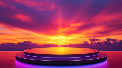 Wall Mural - Round stage with colorful sunset sky background