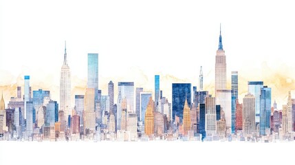 Poster - Watercolor Skyline Cityscape with Tall Buildings