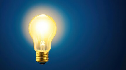 Wall Mural - Glowing Light Bulb on Blue Background  Inspiration  Idea  Concept  Success  Innovation  Creativity  Thinking  Vision   Energy  Solution   Bright   Fut