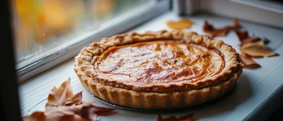 Canvas Print - Delectable Pumpkin Pie on Rustic Wooden Surface