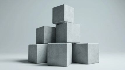 Poster - Concrete cubes are stacked in a balanced formation, highlighting their texture and design in a contemporary space