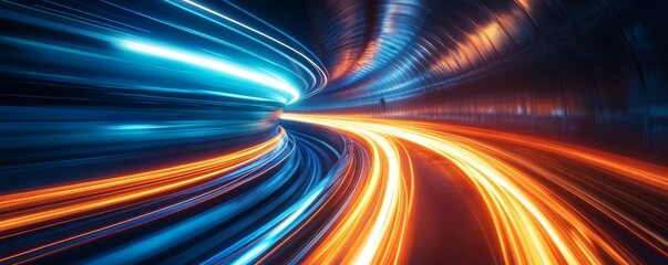 Poster - Light trails in motion through a futuristic tunnel, dynamic motion and speed concept