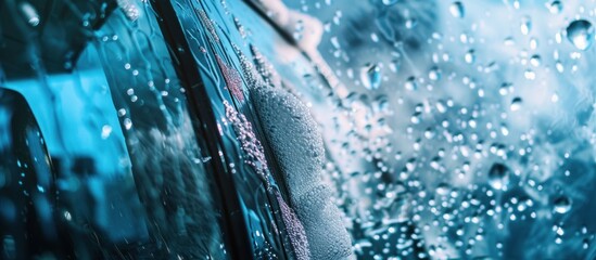 Car wash with foam and water, car cleaning background