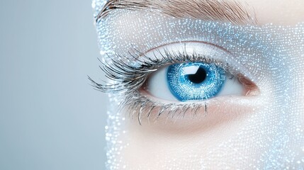 Poster - Close Up of Blue Eye with Glitter   Sparkling Eye Makeup   Beautiful Woman s Eye