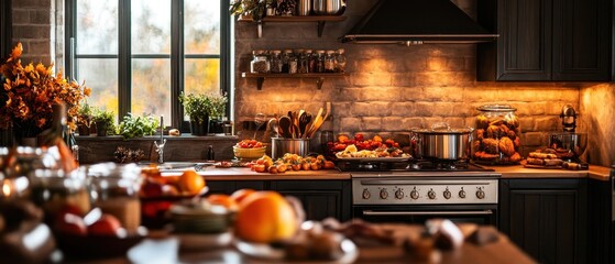 Wall Mural - Cozy Autumn Kitchen: A Warm and Inviting Culinary Haven