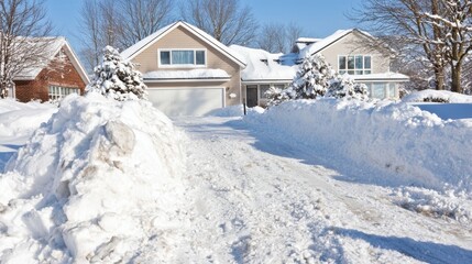 Poster - Snow Covered Driveway with Houses in the Background