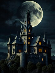 Sticker - halloween castle in the night