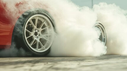 Wall Mural - Car Wheel Burning Rubber Smoke Drifting