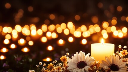 Sticker - Burning Candle with Flowers and Bokeh Lights