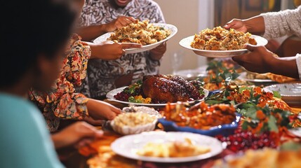 Wall Mural - Diverse Thanksgiving Feast with Family and Friends