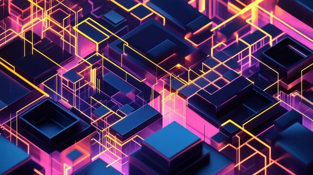 Abstract 3D Neon Geometric Shapes