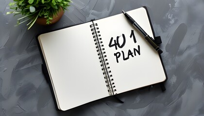 401 K Plan Insights on Notebook with Pen Against Subtle Grey Backdrop