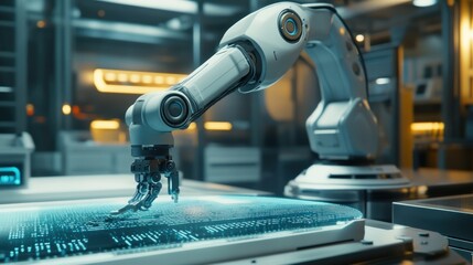 Poster - Futuristic Robotic Arm Working in a Factory