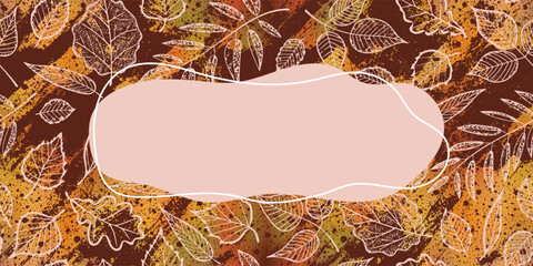 Wall Mural - Autumn frame, drawn leaves, vector design