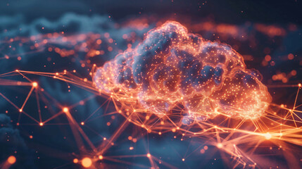 Poster - A digital artwork showcasing a glowing cloud made of interconnected lines and nodes, representing technology and innovation.