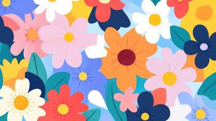 Wall Mural - Brighten your space with this vibrant floral abstract wallpaper featuring pastel tones and a modern flat design. Perfect for summer