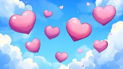 Poster - Celebrate love with a vibrant digital art piece featuring cute hearts, perfect for a Happy Valentines Day backdrop.