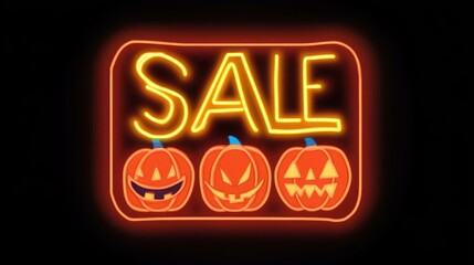 Canvas Print - Eyecatching neon SALE sign paired with spooky Halloween pumpkins, perfect for festive promotions and marketing strategies.