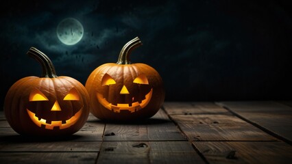 Wall Mural - halloween pumpkin on a wooden background