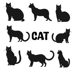 Wall Mural - Cat Black and white silhouette editable vector