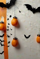 Wall Mural - halloween background with pumpkin and bats