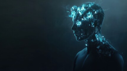 Poster - Captivating Futuristic Cyborg Portrait with Glowing Energy in Surreal Composition