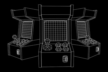 Wall Mural - Arcade retro game machine. Wireframe low poly mesh vector illustration.