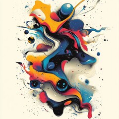 Sticker - Abstract colorful design with fluid shapes and cosmic elements.