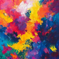 Wall Mural - Abstract colorful painting with vibrant brush strokes and dynamic color blending.