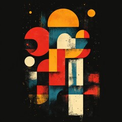 Sticker - Abstract geometric composition featuring vibrant colors and shapes on a dark background.