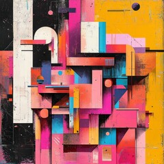 Wall Mural - Abstract geometric composition with vibrant colors and shapes.