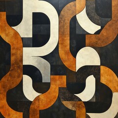 Wall Mural - Abstract geometric pattern with curved shapes in earthy tones.