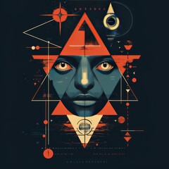 Wall Mural - Abstract portrait with geometric shapes and vibrant colors.