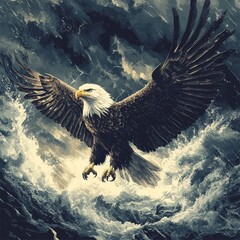 Wall Mural - An eagle soaring through stormy skies, symbolizing strength and freedom.