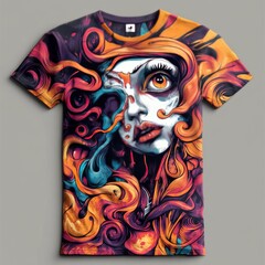 Sticker - Colorful artistic t-shirt design featuring a surreal face.