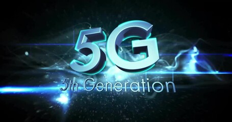 Poster - Animation of network of neon connections over 5g text