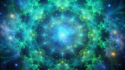 Wall Mural - a mesmerizing celestial pattern of cosmic indigo and green