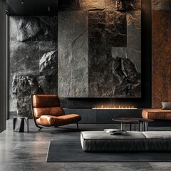 Sticker - Modern living room with minimalist design and warm tones.