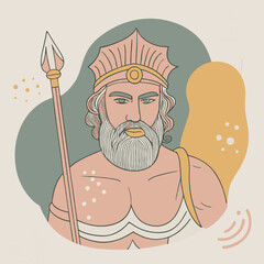 Poseidon, God of the Sea: An illustration of the Greek God Poseidon, wielding his trident, with a regal and powerful presence against a minimalist background. A sophisticated blend of mythology and co