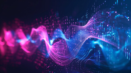 Wall Mural - Abstract glowing wave of data particles in vibrant motion