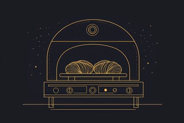 Artistic illustration of a modern oven with croissants, showcasing baking elegance and culinary design.