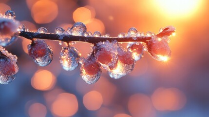 Poster - Icy berries glistening in sunlight, creating a serene winter scene.