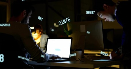 Poster - Animation of data processing over diverse collleagues working in office