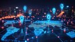 © Inkreatif - Global Network Map with Digital Location Markers,  Connecting Cities and Continents with Digital Lines