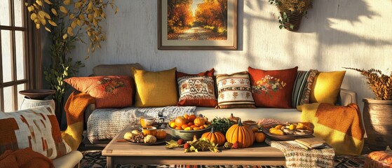 Wall Mural - Cozy Autumn Interiors with Vibrant Fall Decor