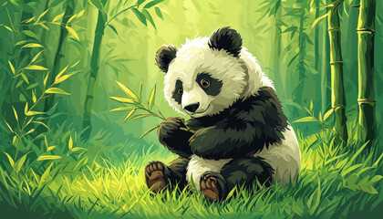 Wall Mural - Peaceful Panda in Bamboo Forest