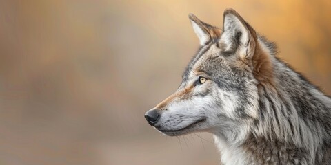  Gray Wolf looking sideways with a soft-focus backdrop.
