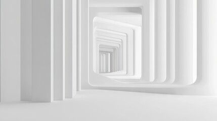 Clean white tech background featuring a geometric 3d structure with simple futuristic forms, minimalist design, and 3d render effect for modern technology and digital innovations