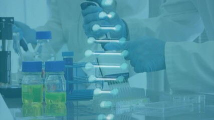 Poster - Animation of dna strand over diverse female scientists working in lab