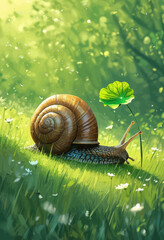 Wall Mural - Whimsical Garden Scene with Snail and Flower